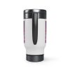Stainless Steel Travel Mug with Handle, 14oz - Man In Woman Geometric BG - Image 3