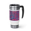 Stainless Steel Travel Mug with Handle, 14oz - Man In Woman Geometric BG - Image 6