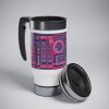Stainless Steel Travel Mug with Handle, 14oz - Man In Woman Geometric BG - Image 8