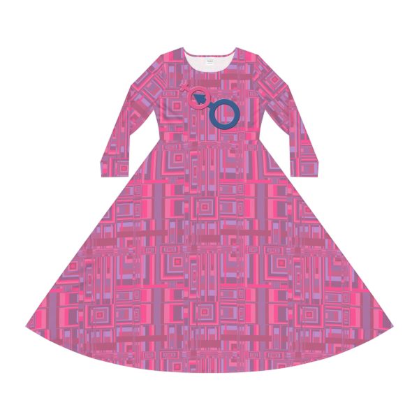 Women's Long Sleeve Dance Dress (AOP) - Man In Woman Faded Pink Geometric BG - Image 2