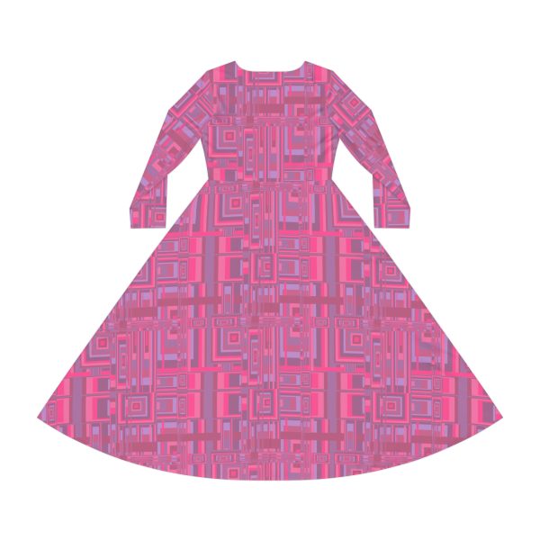 Women's Long Sleeve Dance Dress (AOP) - Man In Woman Faded Pink Geometric BG - Image 3