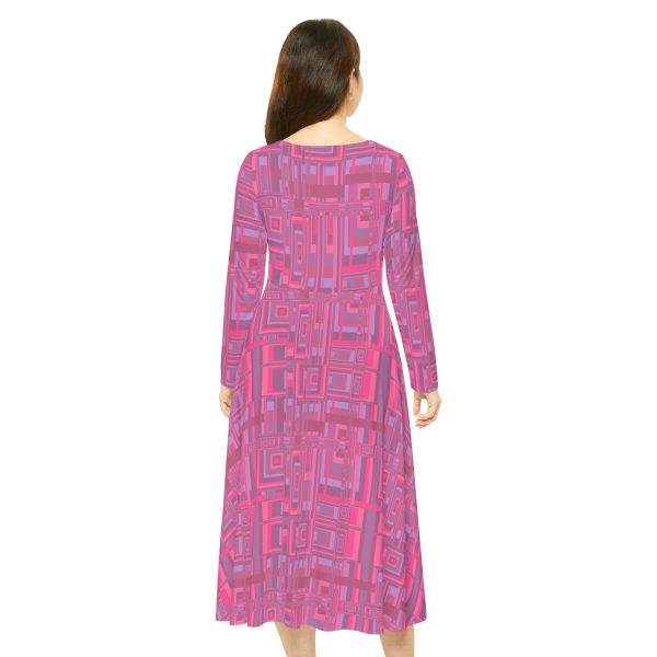 Women's Long Sleeve Dance Dress (AOP) - Man In Woman Faded Pink Geometric BG - Image 4