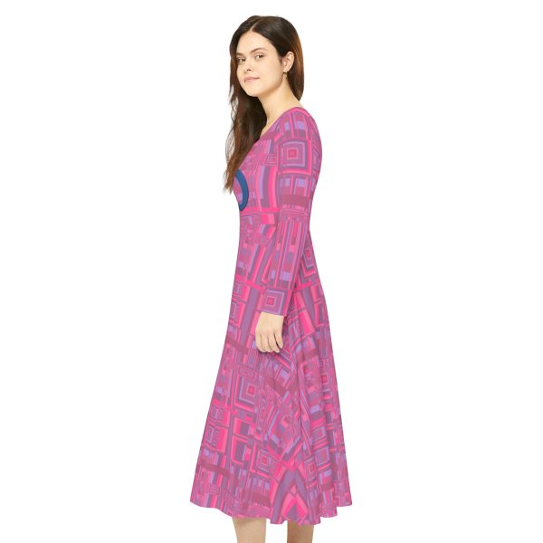 Women's Long Sleeve Dance Dress (AOP) - Man In Woman Faded Pink Geometric BG - Image 5