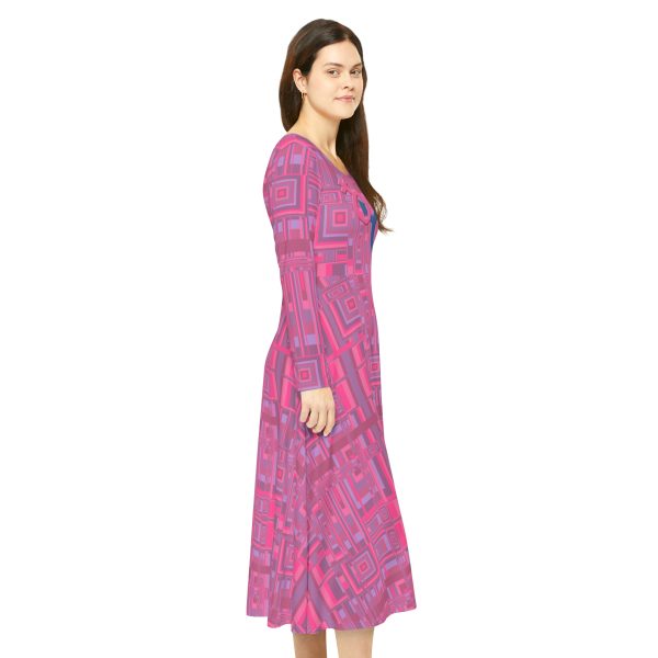 Women's Long Sleeve Dance Dress (AOP) - Man In Woman Faded Pink Geometric BG - Image 6