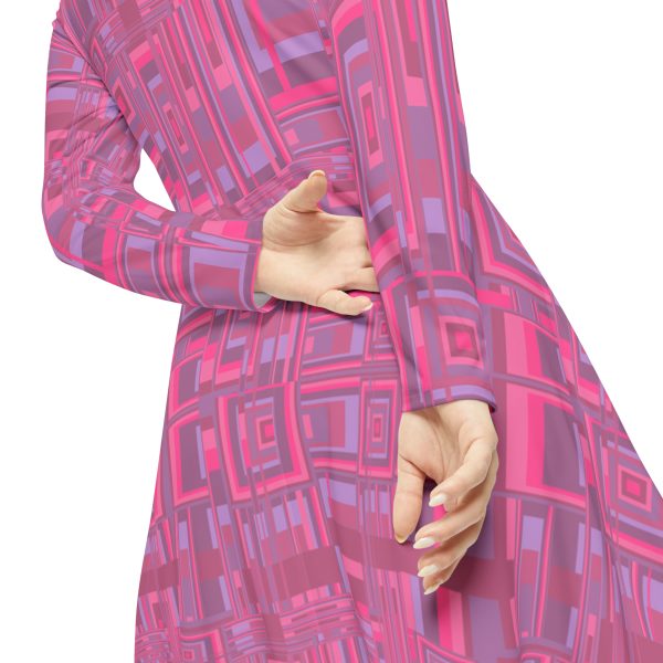 Women's Long Sleeve Dance Dress (AOP) - Man In Woman Faded Pink Geometric BG - Image 7