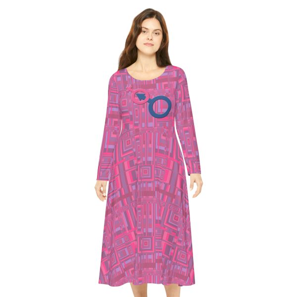 Women's Long Sleeve Dance Dress (AOP) - Man In Woman Faded Pink Geometric BG