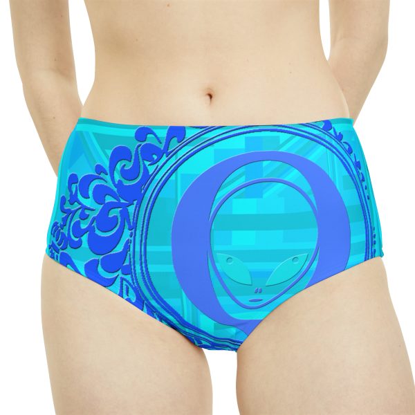 High-Waist Hipster Bikini Bottom (AOP) - Q Splash Turquoise Geometric BG