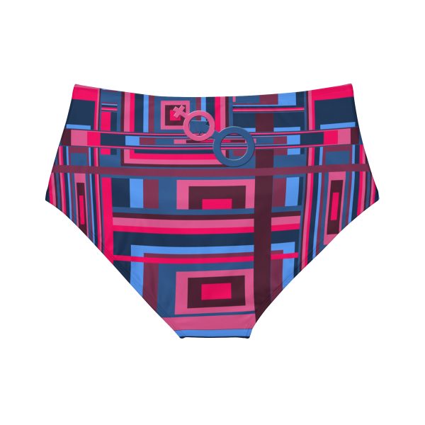 High-Waist Hipster Bikini Bottom (AOP) - Man In Woman Geometric BG - Image 3