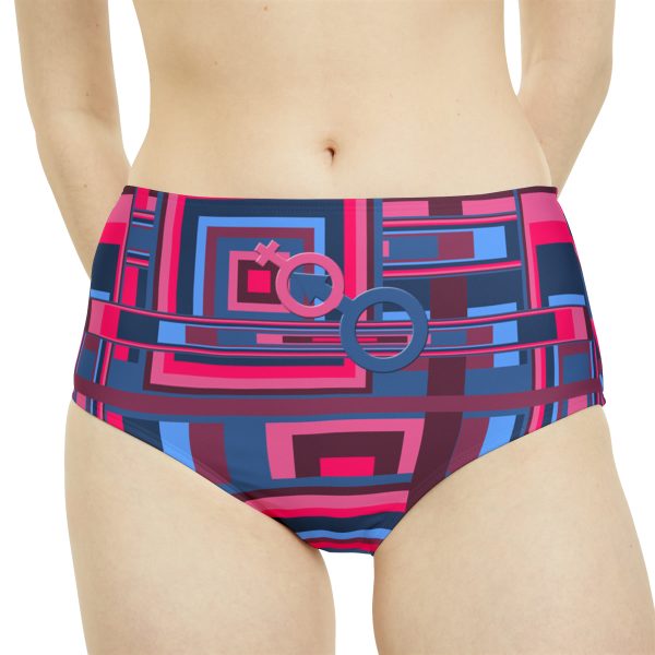 High-Waist Hipster Bikini Bottom (AOP) - Man In Woman Geometric BG