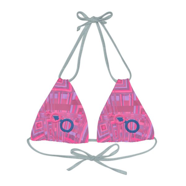 Strappy Triangle Bikini Top (AOP) - Man In Woman Faded Pink Geometric BG - Image 21