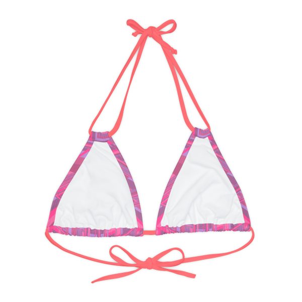 Strappy Triangle Bikini Top (AOP) - Man In Woman Faded Pink Geometric BG - Image 26