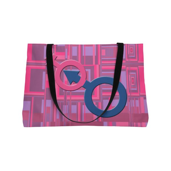 Weekender Tote Bag - Man In Woman Faded Pink Geometric BG - Image 3