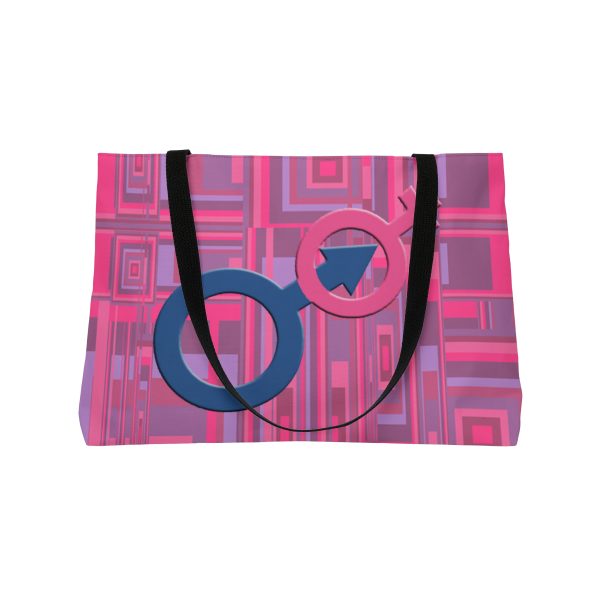 Weekender Tote Bag - Man In Woman Faded Pink Geometric BG - Image 4