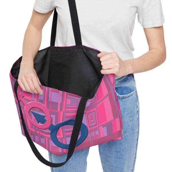 Weekender Tote Bag - Man In Woman Faded Pink Geometric BG - Image 7