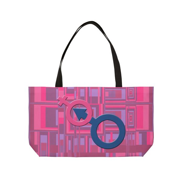 Weekender Tote Bag - Man In Woman Faded Pink Geometric BG