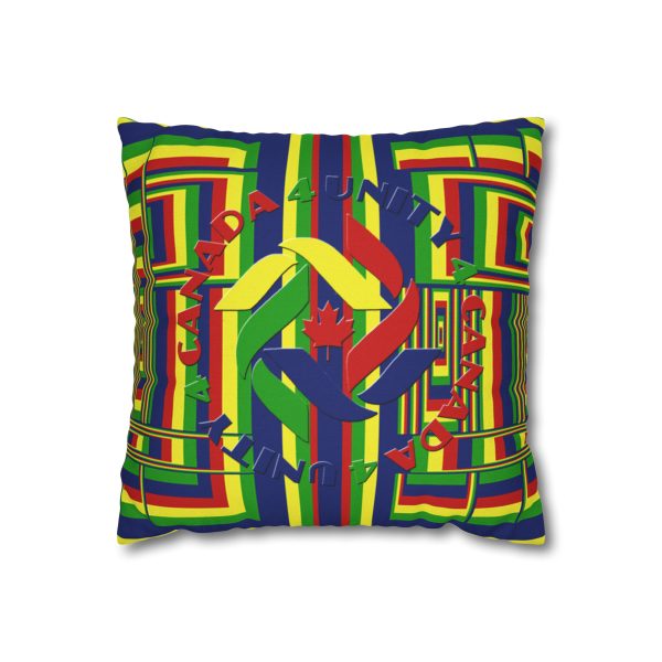 Spun Polyester Square Pillow Case - END RACE BASED LAW and Unity4Canada - Sunset Colours - Geometric BG - Image 8