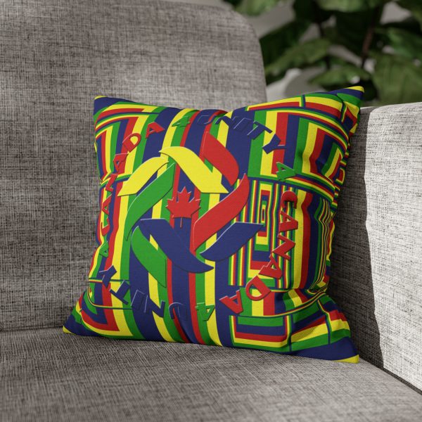 Spun Polyester Square Pillow Case - END RACE BASED LAW and Unity4Canada - Sunset Colours - Geometric BG - Image 13