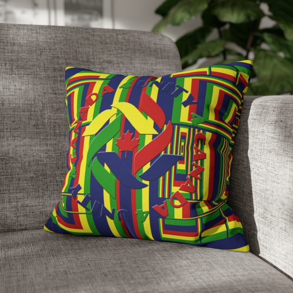 Spun Polyester Square Pillow Case - END RACE BASED LAW and Unity4Canada - Sunset Colours - Geometric BG - Image 20