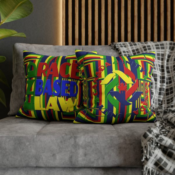 Spun Polyester Square Pillow Case - END RACE BASED LAW and Unity4Canada - Sunset Colours - Geometric BG