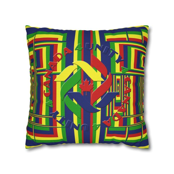 Spun Polyester Square Pillow Case - END RACE BASED LAW and Unity4Canada - Sunset Colours - Geometric BG - Image 2