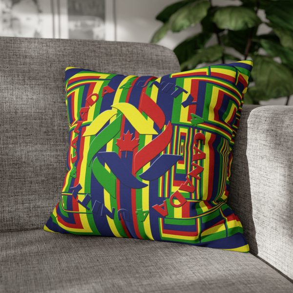 Spun Polyester Square Pillow Case - END RACE BASED LAW and Unity4Canada - Sunset Colours - Geometric BG - Image 7