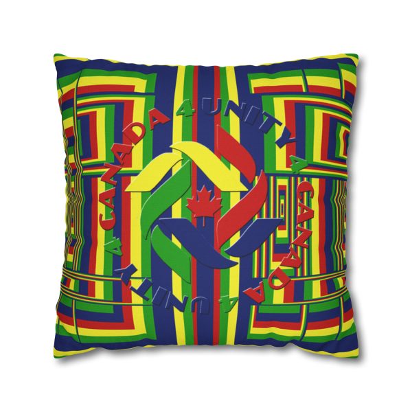 Spun Polyester Square Pillow Case - END RACE BASED LAW and Unity4Canada - Sunset Colours - Geometric BG - Image 22