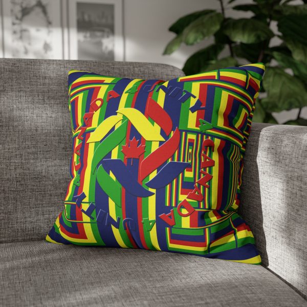 Spun Polyester Square Pillow Case - END RACE BASED LAW and Unity4Canada - Sunset Colours - Geometric BG - Image 27