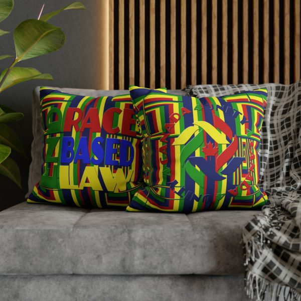 Spun Polyester Square Pillow Case - END RACE BASED LAW and Unity4Canada - Sunset Colours - Geometric BG - Image 28