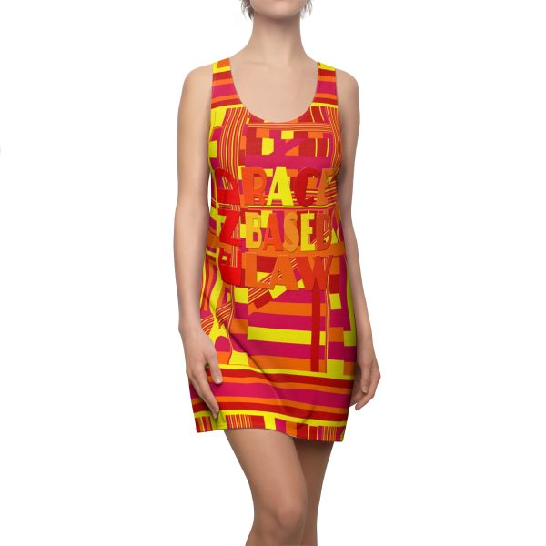 Women's Cut & Sew Racerback Dress (AOP) - END RACE BASED LAW - Sunset Colours Geometric BG