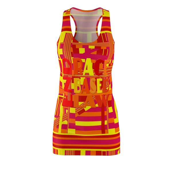 Women's Cut & Sew Racerback Dress (AOP) - END RACE BASED LAW - Sunset Colours Geometric BG - Image 2