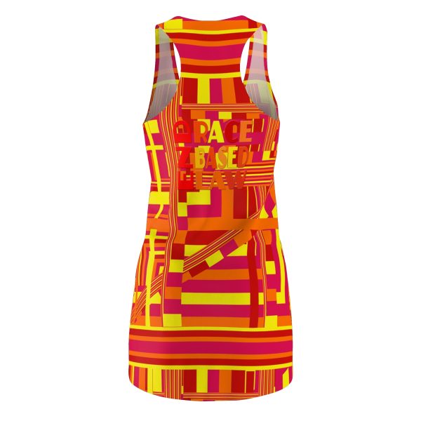 Women's Cut & Sew Racerback Dress (AOP) - END RACE BASED LAW - Sunset Colours Geometric BG - Image 3