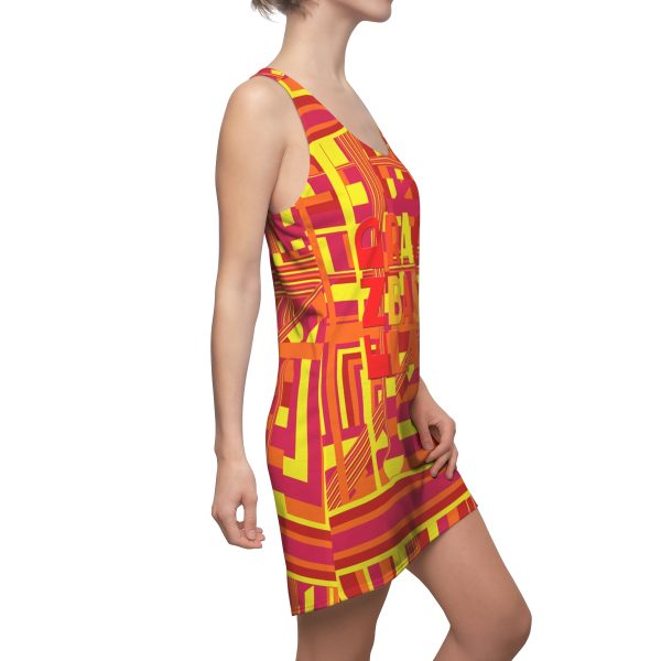 Women's Cut & Sew Racerback Dress (AOP) - END RACE BASED LAW - Sunset Colours Geometric BG - Image 6