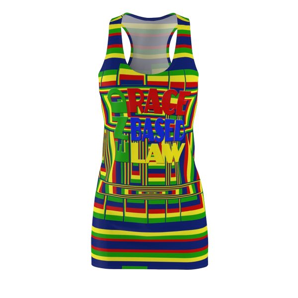 Women's Cut & Sew Racerback Dress (AOP) - END RACE BASED LAW - Crayon Colours - Geometric BG