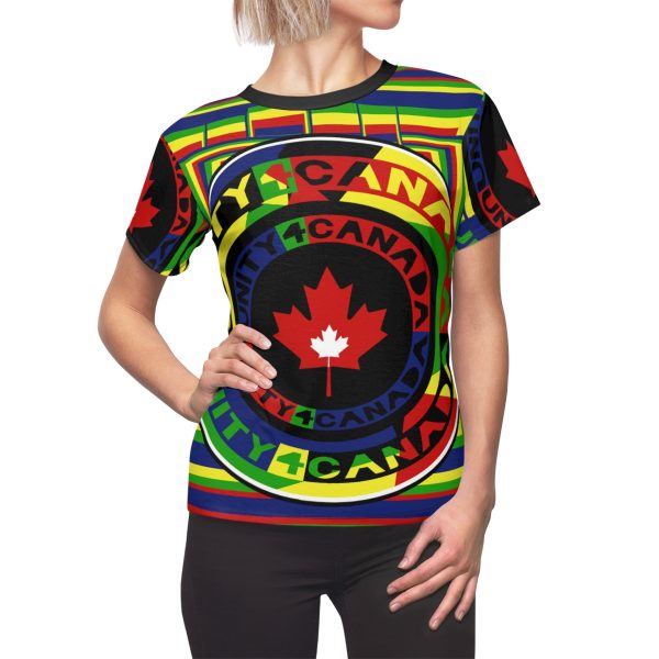 Women's Cut & Sew Tee (AOP) - Unity4Canada - Multi Coloured - Geometric BG