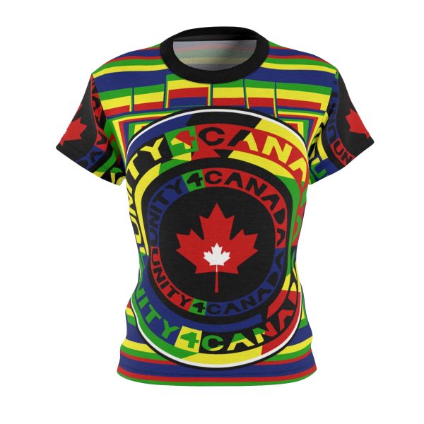 Women's Cut & Sew Tee (AOP) - Unity4Canada - Multi Coloured - Geometric BG - Image 2