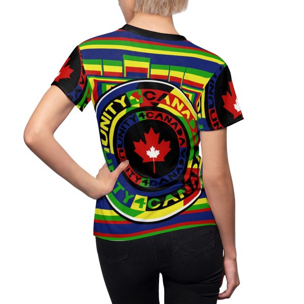 Women's Cut & Sew Tee (AOP) - Unity4Canada - Multi Coloured - Geometric BG - Image 5