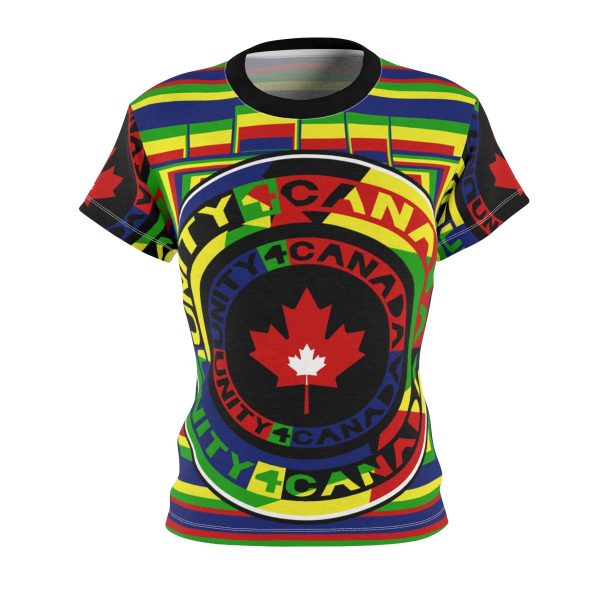 Women's Cut & Sew Tee (AOP) - Unity4Canada - Multi Coloured - Geometric BG - Image 7