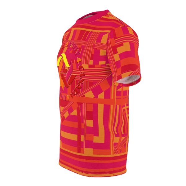 Unisex Cut & Sew Tee (AOP) - Unity4Canada - Sunset Colours Pink Geometric BG - Image 4