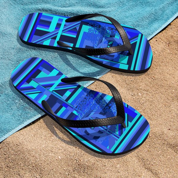 Unisex Flip-Flops - Q Splash Geometric Multi Blue BG