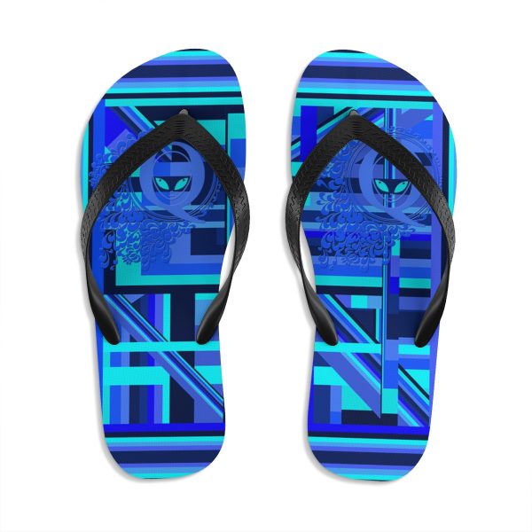 Unisex Flip-Flops - Q Splash Geometric Multi Blue BG - Image 2