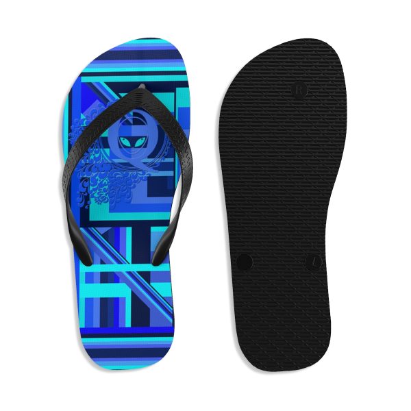 Unisex Flip-Flops - Q Splash Geometric Multi Blue BG - Image 3