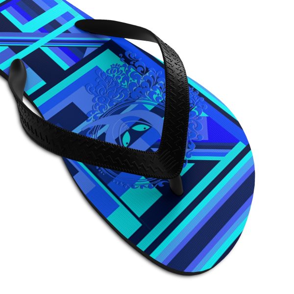 Unisex Flip-Flops - Q Splash Geometric Multi Blue BG - Image 4
