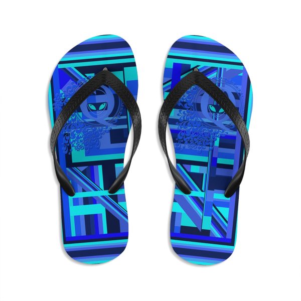 Unisex Flip-Flops - Q Splash Geometric Multi Blue BG - Image 9