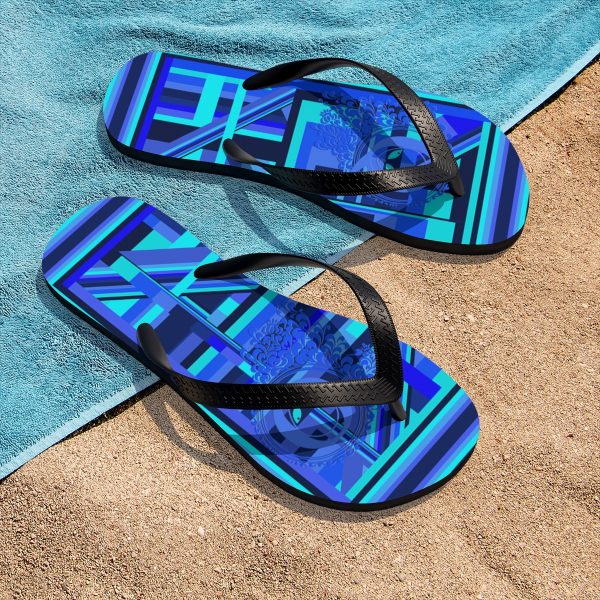 Unisex Flip-Flops - Q Splash Geometric Multi Blue BG - Image 12