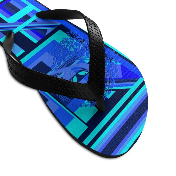 Unisex Flip-Flops - Q Splash Geometric Multi Blue BG - Image 7