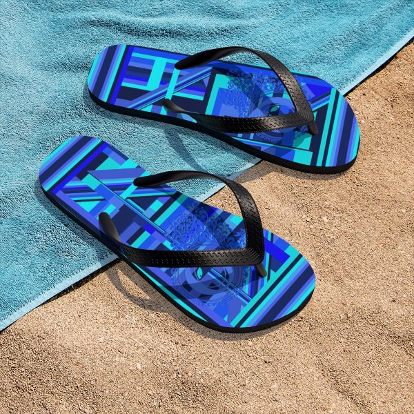 Unisex Flip-Flops - Q Splash Geometric Multi Blue BG - Image 8