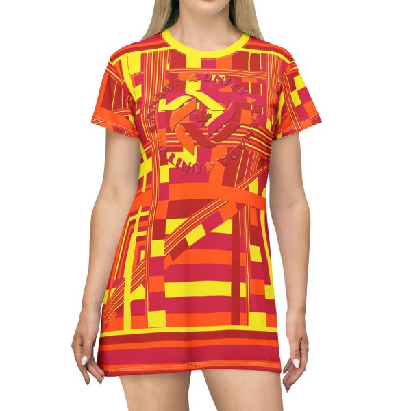 T-Shirt Dress (AOP) - Unity4Canada - Sunset - Geometric BG