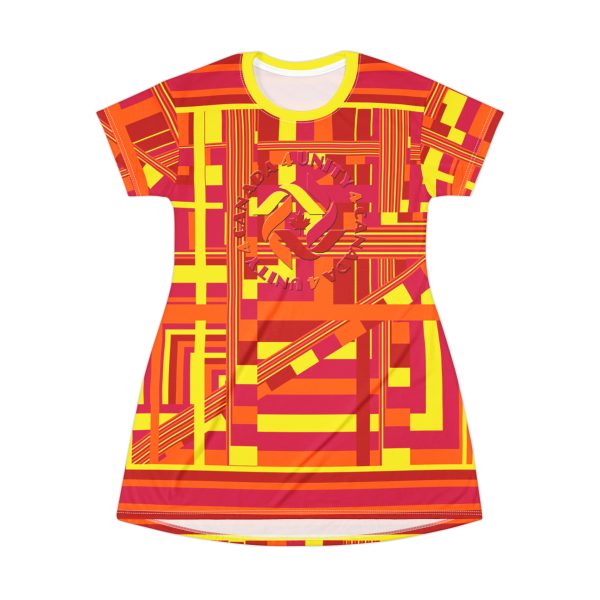 T-Shirt Dress (AOP) - Unity4Canada - Sunset - Geometric BG - Image 2