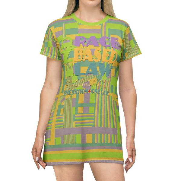 T-Shirt Dress (AOP)- END RACE BASED LAW Canada - U4C (Back)  Pastels - Geometric BG