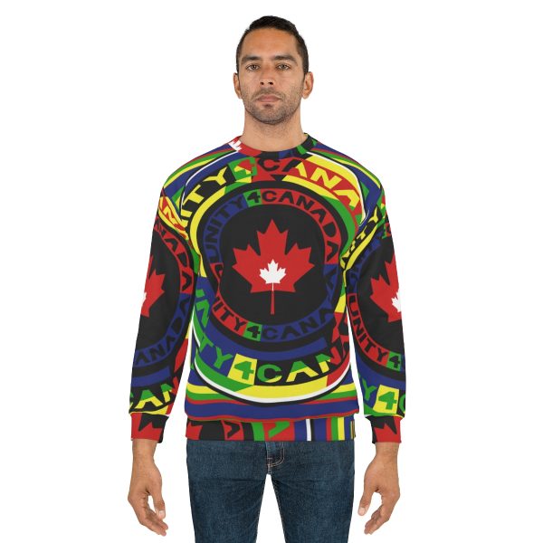 Unisex Sweatshirt (AOP)- Unity4Canada - Multi Coloured - Geometric BG - Image 4